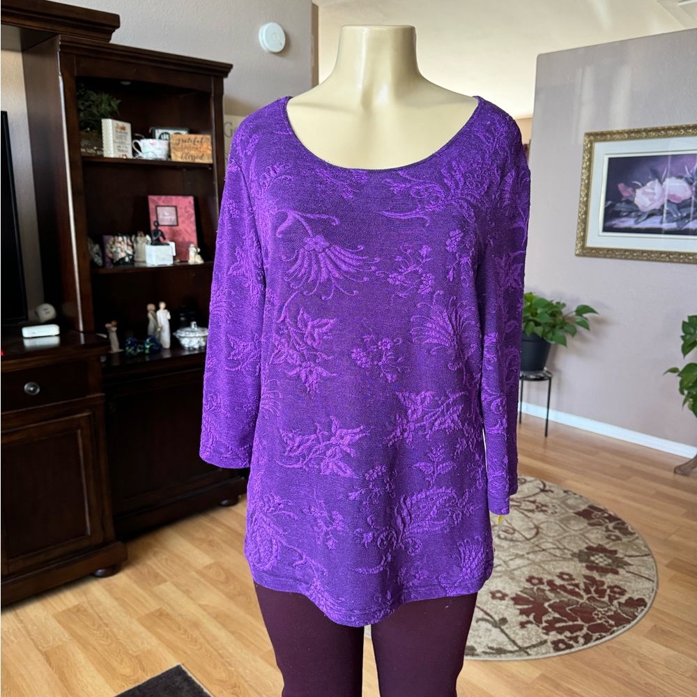 French Laundry purple 3/4 sleeves blouse-size L